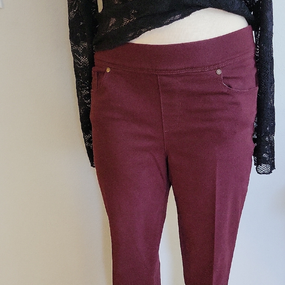 Gloria Vandebilt Avery Women's Straight Leg Pull On Burgundy Pants, Size 6
